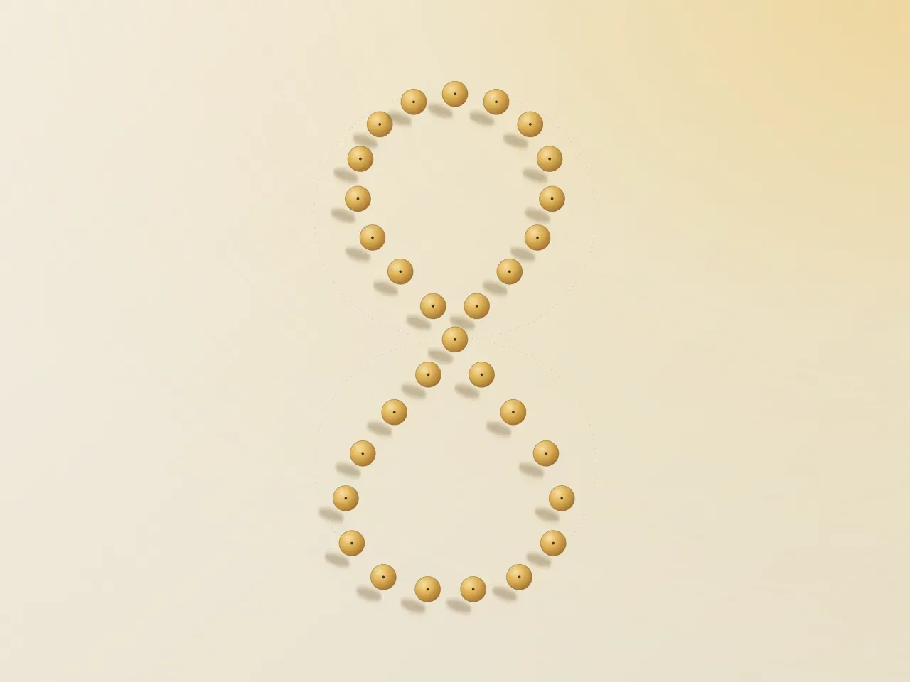 Small brass discs pinned to a plaster wall in a figure of eight, each with its own shadow: the sun's analemma.